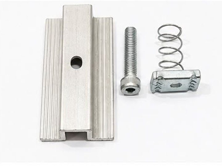 Aluminium mid clamp for solar panels on a mounting rail