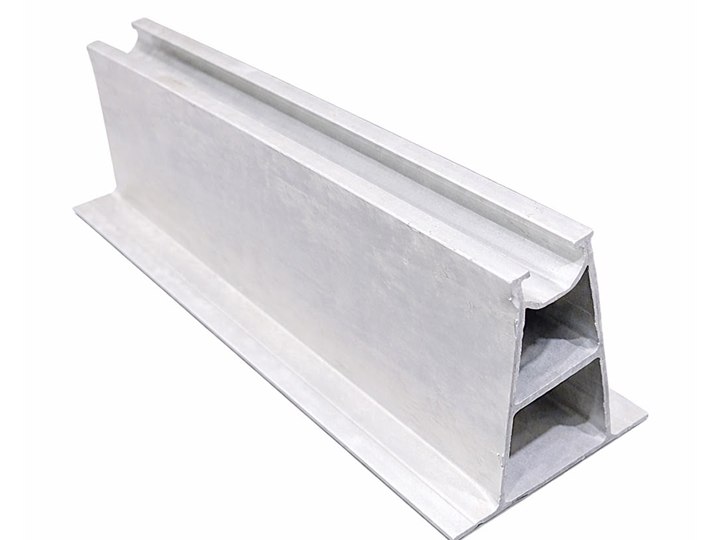 Short aluminium monorail piece with a flat base and a clamp channel on top
